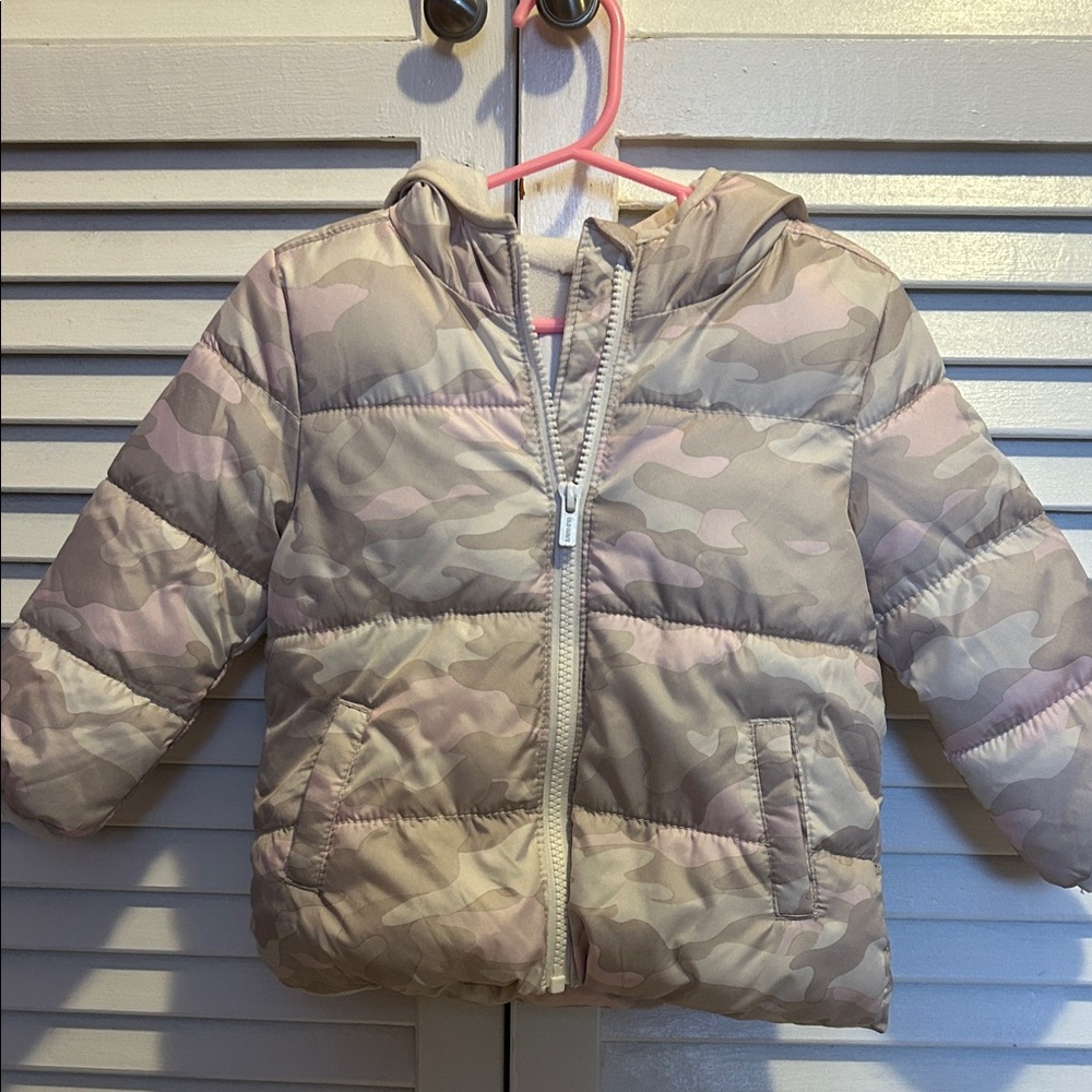 Old Navy Kids Camo Puffer Jacket - Pink and Tan